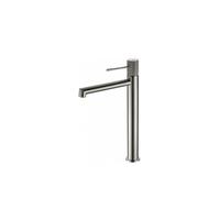 Grifo monomando para lavabo con un diseño moderno de caño alto en color níquel cepillado Line de Imex - Sin válvula