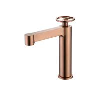 Grifo monomando para lavabo fabricado en latón con acabado oro rosa cepillado Olimpo de Imex - Rosado / Sin válvula click-clack