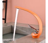Grifo Monomando para Lavabo Negro Y Oro, Grifo De Baño De Latón para Agua Fría Y Caliente, Instalación Monomando De Un Orificio, Incluye 2 Latiguillos De 3/8" Orange and Handle Silver