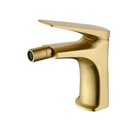 Grifo monomando sobre repisa para bidé fabricado en latón con acabado oro cepillado Delos de Imex - Oro / Con válvula click-clack oro cepillado