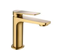 Grifo monomando sobre repisa para lavabo hecho de latón con acabado oro cepillado Napoles de Imex - Oro / Sin válvula click-clack