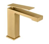 Grifo monomando sobre repisa para lavabo hecho de latón con acabado oro cepillado Pisa de Imex - Con válvula click-clack oro cepillado
