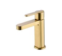 Grifo monomando sobre repisa para lavabo hecho de latón con acabado oro cepillado Roma de Imex - Oro / Sin válvula click-clack