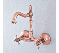 Grifo montado en la pared con boquilla giratoria y asas cruzadas dobles para cocina y baño, diseño para un uso fácil y estética moderna