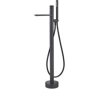 Grifo para bañera Independiente, Grifo de Ducha de latón, grifos mezcladores para Ducha de baño montados en el Suelo, contemporáneos, Negros/cromados, con Juego de Ducha de Mano, Chrome