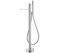 Grifo para bañera Independiente, Grifo de Ducha de latón, grifos mezcladores para Ducha de baño montados en el Suelo, contemporáneos, Negros/cromados, con Juego de Ducha de Mano, Chrome