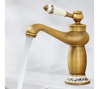 Grifo para cuarto de baño retro, grifo de baño con latón, monomando, mezclador Lavabo, mezclador retro de cuello vintage, floral, caliente y fría ajustable, para inodoro, cocina (dorado)