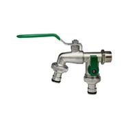 Grifo para exterior - 250 g - Válvula de espiga de jardín a prueba de heladas | Conector de manguera de doble salida de aleación de zinc, conector de válvula de control de agua resistente, 2 vías de