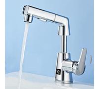 Grifo para fregadero de baño con rociador extraíble, pantalla digital de temperatura, grifo de baño de cocina de tocador de una sola manija, grifo de lavabo de baño de latón monomando para agua fría y