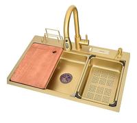 Grifo para Fregadero de Cocina, Fregadero Dorado de Acero Inoxidable 304, Fregadero Grande de un Seno, Grifo extraíble Dorado, Incluye Accesorios (tamaño: 80 x 46 x 20 cm)