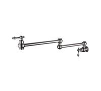 Grifo para fregadero de cocina, Grifo de llenado de olla con válvula de cierre doble montado en la pared con manijas de palanca de caño oscilante de doble articulación de 22"(Silver Chrome)
