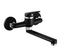 Grifo para Fregadero de Cocina montado en la Pared - Grifo Monomando Giratorio de Agua fría y Caliente para Uso en Piscinas y lavabos (Acabado Cromado/Negro)(Negro)