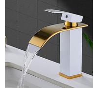 Grifo para Fregadero en Cascada, caño Plano, Mezclador para Lavabo de baño frío y Caliente, Mezclador Monomando de acero Inoxidable, Platino