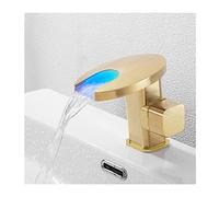 Grifo para Lavabo de baño con Cambio de Color LED,Grifo de baño en Cascada,Grifos de baño de un Solo Orificio de latón,Grifos mezcladores para Lavabo de Agua fría y Caliente,