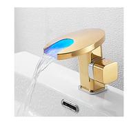 Grifo para Lavabo de baño con Cambio de Color LED,Grifo de baño en Cascada,Grifos de baño de un Solo Orificio de latón,Grifos mezcladores para Lavabo de Agua fría y Caliente,