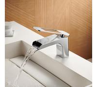 Grifo para Lavabo de Baño en Cascada Todo de Cobre Caliente y Frío Grifo de Borde de Un Solo Orificio,cromado