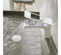 Grifo para Lavabo de Baño en Cascada Todo de Cobre Caliente y Frío Grifo de Borde de Un Solo Orificio,Blanco