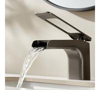 Grifo para Lavabo de Baño en Cascada Todo de Cobre Caliente y Frío Grifo de Borde de Un Solo Orificio,gris Pistola