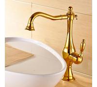 Grifo para lavabo de baño, giratorio de 360°, latón de estilo antiguo, monomando, agua caliente/fría, mangueras estándar del Reino Unido