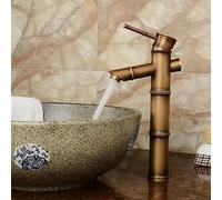 Grifo para lavabo de baño, grifo de baño antiguo, grifos de lavabo de latón, recipiente de estilo retro europeo, grifo alto de bambú para fregadero, grifo mezclador de agua fría y caliente, grúa