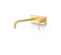 Grifo para lavabo monomando con cuerpo empotrado indivisible y caño con acabado oro mate 24 K Study Tres - Con cuerpo empotrable