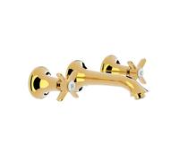 Grifo para lavabo mural con regulador de temperatura bimando y acabado oro CLASIC TRES