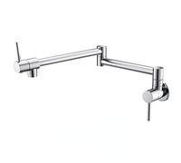 Grifo plegable para llenado de ollas de cocina, grifo de fregadero con brazo oscilante de doble articulación de latón, montaje en pared articulado, dos manijas, latón cromado