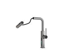 Grifo retráctil para fregadero de cocina, grifo mezclador de latón con 3 modos de pulverización, pistola multicolor, pantalla digital inteligente, diseño moderno para un fácil uso en la cocina