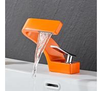 Grifo Tipo Cascada, Grifo Mezclador De Agua Fría Y Caliente para Baño, Grifo De Cobre para Lavabo De Hotel, Núcleo De Válvula Cerámica, Instalación De Un Solo Orange
