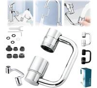 Grifo universal para fregadero, aireador giratorio de 1440°, extensor universal en forma de U con rotación de 360° y 2 modos para fregadero de cocina y baño (plateado)