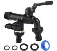 Grifo universal para jardín de latón 1/2 pulgada, 2 juntas de goma y tóricas, cinta adhesiva impermeable, 2 adaptadores de manguera, color negro