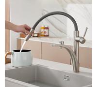 Grifos Cocina Fregadero con Osmosis Rotación 360° Doble Salida Grifo Flexible para Fregadero Cobre,Cepillado