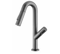 Grifos Cocina Fregadero Extensible Cuello de Cisne Grifo Alto para Fregadero Rotación de 360° 2 Modos,gris Pistola