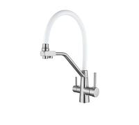 Grifos Cocina Fregadero, Grifo Osmosis 3 Vías con 2 Salidas, Grifo de Cocina para Agua Potable con Palanca Doble, Giratorio de 360°, Acero Inoxidable Cepillado