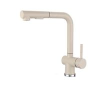 Grifos con rociador, grifo mezclador de acero inoxidable giratorio de agua caliente y fría, modo dual, grifo extraíble multifunción for fregadero de cocina(Beige)