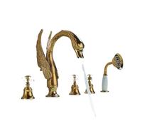 Grifos de bañera con 5 agujeros, perilla cristal, grifo mezclador for montado en cubierta cisne ducha mano dorada