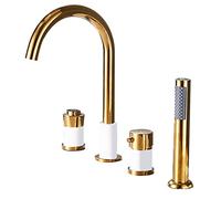 Grifos de bañera Juego de ducha de baño de baño de 4 orejas Tapón de baño con ducha manual Ducha de baño Ducha de baño Cabezal de ducha y manguera para golpes de baño, oro+blanco LWX