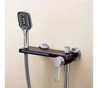 Grifos de baño de cascada montados en la pared con accesorio de ducha, grifos mezcladores de baño cromados y negros, elegante relleno de bañera para baños modernos y diseño elegante