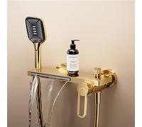 Grifos de baño en cascada, grifo montado en la pared, ducha de baño, grifos mezcladores de baño con accesorio de ducha, grifos de llenado de bañera, dorado hopeful