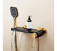 Grifos de baño en cascada Grifo montado en la pared Ducha de baño Grifos mezcladores de baño con accesorio de ducha Grifos de llenado de bañera de baño Oro + Negro hopeful