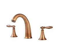 Grifos de baño Grifo del fregadero Baño 3 orificios Negro latón antiguo con dos manijas tres for cocina,Black B(Antique A)