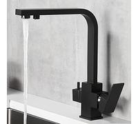 Grifos de Cocina 3 Vias Osmosis Grifo Para Bebedero Recto Negro Giratorio Latón Multifunción Grifo de Cocina