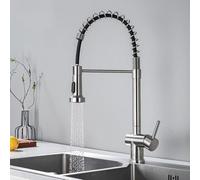 Grifos de Cocina con rociador extraíble Grifo de Cocina extraíble de un Solo Orificio de Acero Inoxidable con una Sola manija-Cepillado