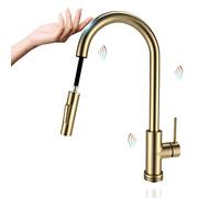 Grifos de cocina de oro cepillado con sensor de control táctil inteligente para fregadero de cocina, grifo mezclador de grifo de tirar hacia abajo cabezal rociador giratorio de 360°