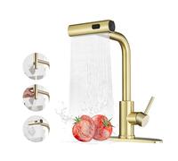 Grifos de cocina dorados con pulverizador extraíble, grifo de fregadero de cocina de cascada, grifos de cocina de acero inoxidable de uso comercial, grifo de fregadero de cocina de una sola manija con