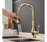 Grifos de cocina dorados, grifo de cocina extraíble con una sola manija plateada, manija de un solo orificio, grifo mezclador de agua de grado giratorio, grifo mezclador