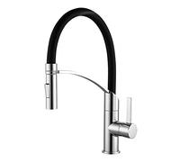 Grifos de cocina flexibles con rociador extraíble negro cromado para fregadero de cocina con manguera de silicona negra, grifos de fregadero de una sola palanca para cocinas modernas, boquilla