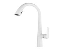 Grifos de Cocina, Grifo de cocina extraíble cobre lleno, grifo fregadero lavabo a prueba salpicaduras alta calidad, boquilla oculta giratoria en frío y caliente(Snow white)