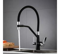 Grifos de Cocina Grifo de Filtro de 3 Vías Grifo Mezclador de Cocina Negro con Rociador Extraíble Grifo Mezclador de Cocina de Doble Palanca Caño Flexible Extraíble de 3 Vías con Manguera Extraíble