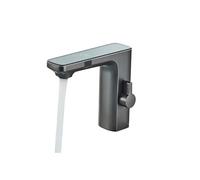 Grifos de cocina, Grifo de lavabo con sensor sin contacto, grifo baño pantalla digital inteligente latón, mezclador agua fría y caliente gris, alimentación por batería(Grey Basin Faucet)